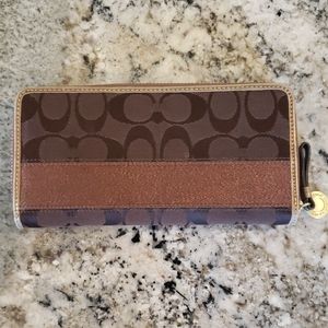 Coach Signature Brown Copper Zip Around Wallet